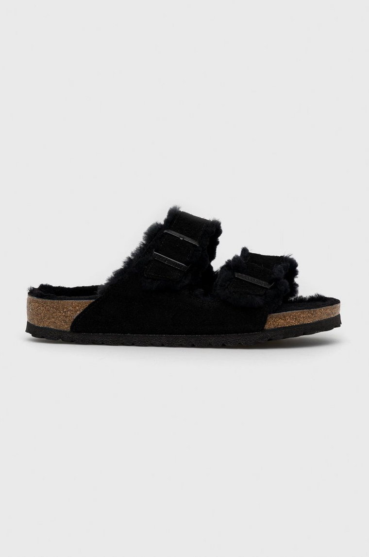 Birkenstock kapcie zamszowe Arizona Shearling 752661 męskie kolor czarny 752661.BLK-BLACK