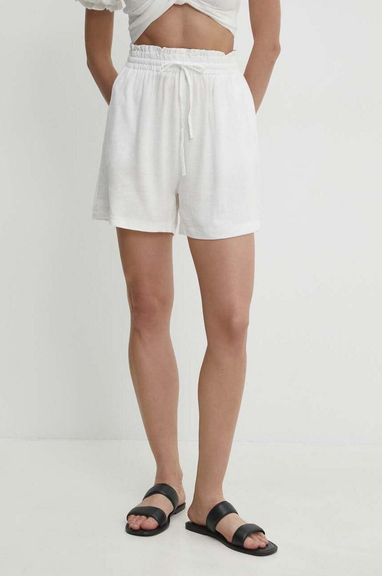 Answear Lab szorty z lnem kolor biały melanżowe high waist