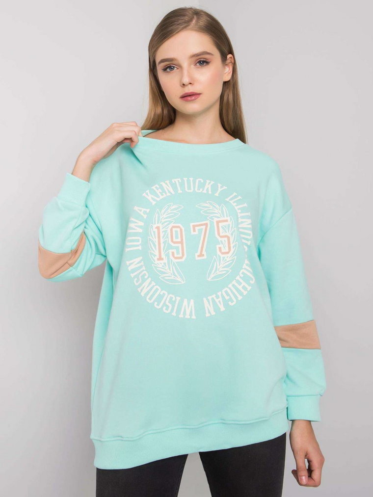 Bluza z nadrukiem mietowy casual wkładane przez głowę bez kaptura dekolt okrągły rękaw długi