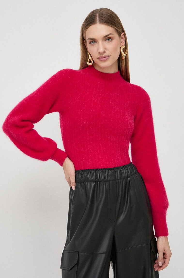 Marella sweter wełniany damski kolor różowy ciepły z półgolfem