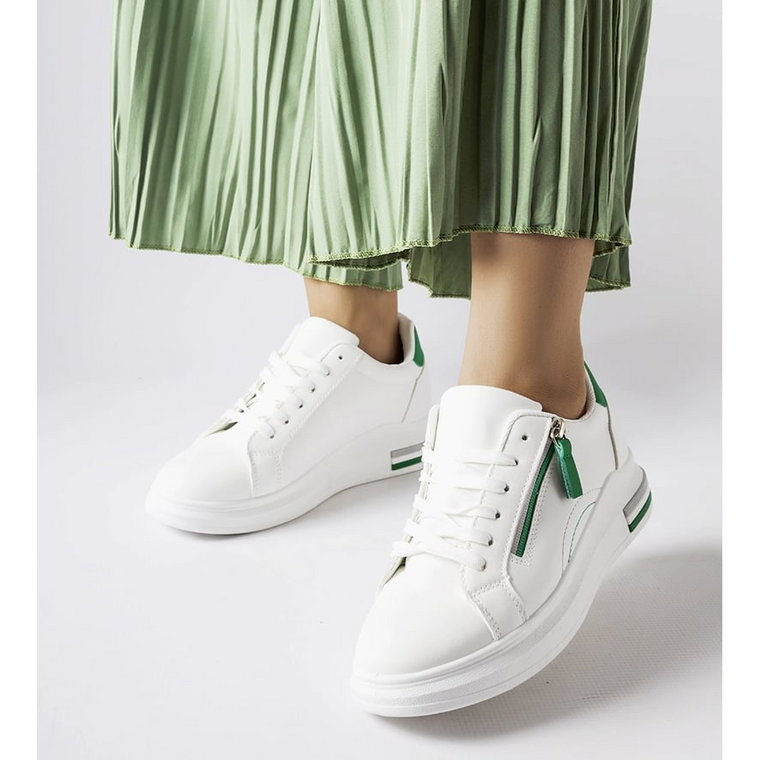 Inna Białe sneakersy z zielonymi wstawkami Anaunia