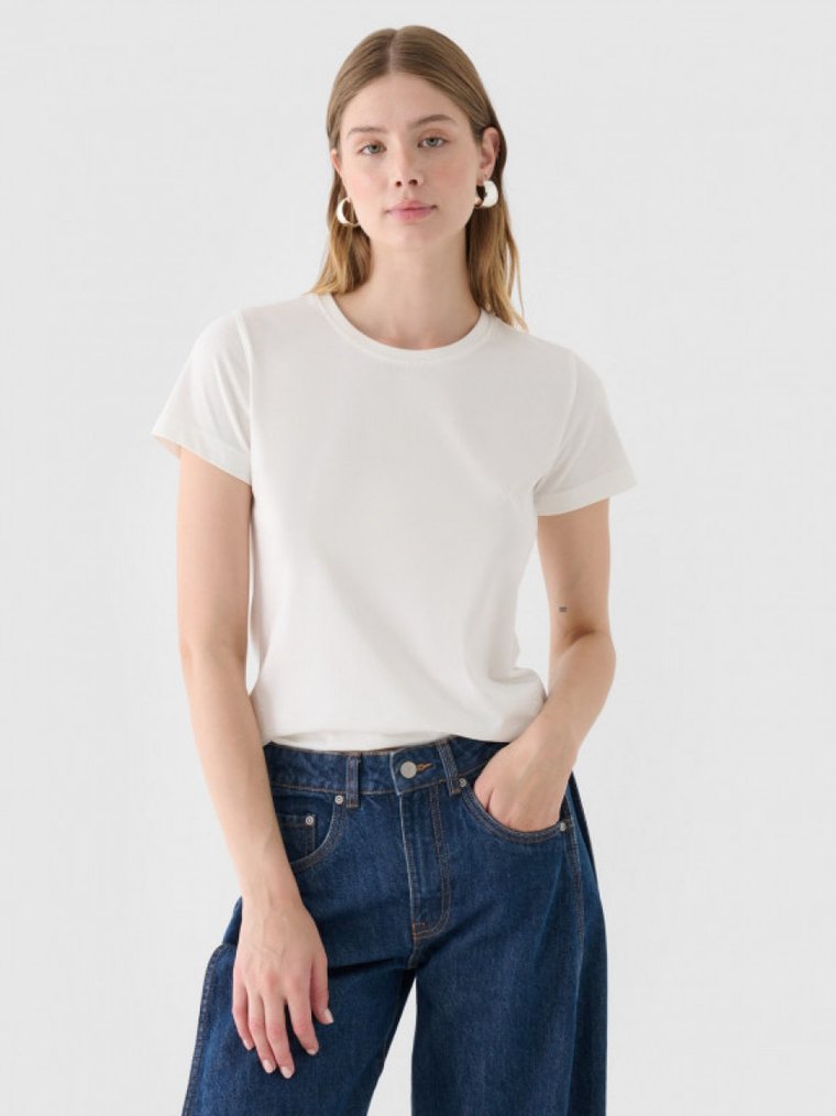 Damski t-shirt crop-top Outhorn OTHWAW24TTSHF2139 - biały