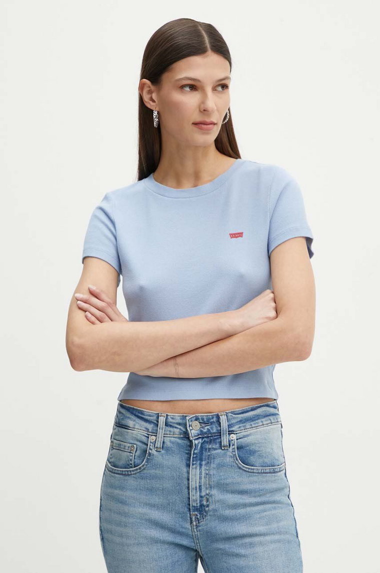 Levi's t-shirt damski kolor niebieski z półgolfem A7419