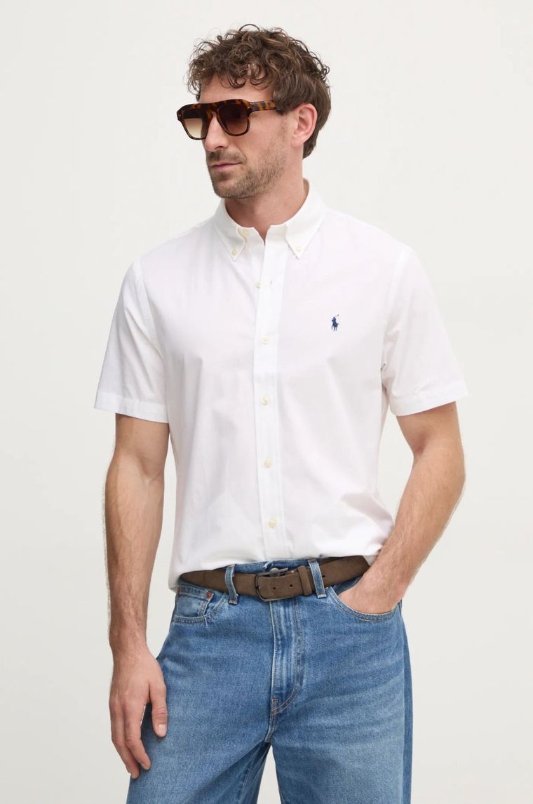 Polo Ralph Lauren koszula bawełniana męska kolor beżowy regular z kołnierzykiem button-down 710945315