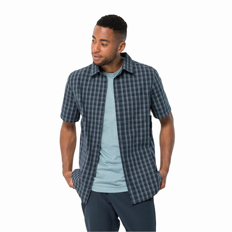 Męska koszula z krótkim rękawem Jack Wolfskin HOT SPRINGS SHIRT M night blue checks - S