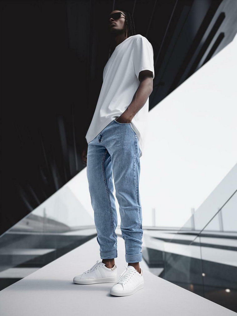 Spodnie Jeansowe Slim K&L Jeans W Stitching Stone Jasne Niebieskie
