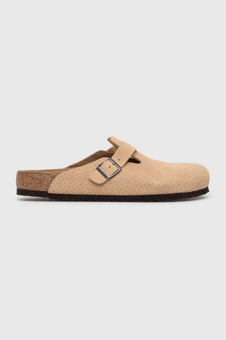 Birkenstock klapki zamszowe Boston męskie kolor beżowy 1026948