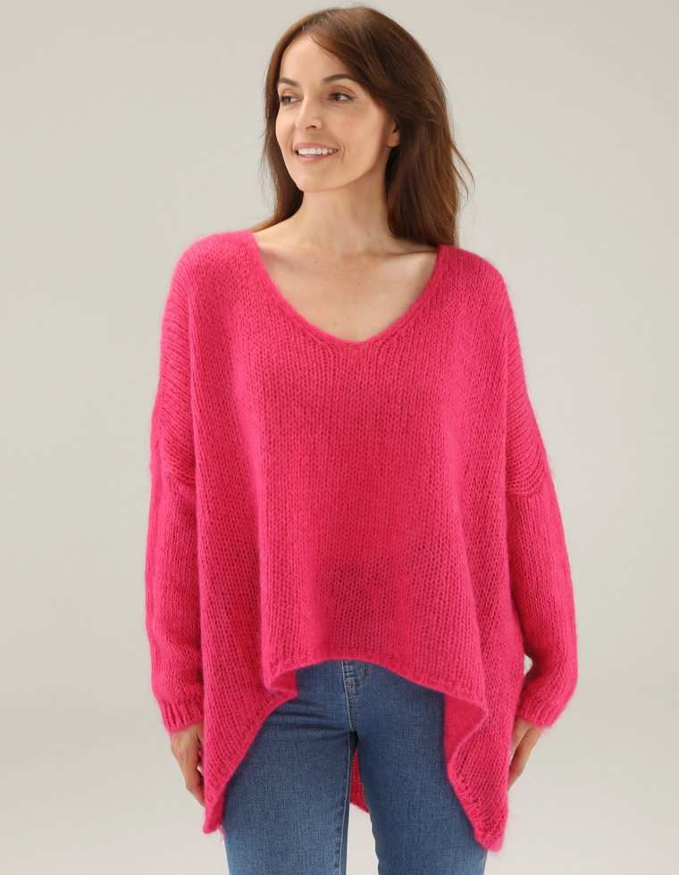 RÓŻOWY SWETER Z WEŁNĄ 207-1156 FUXIA