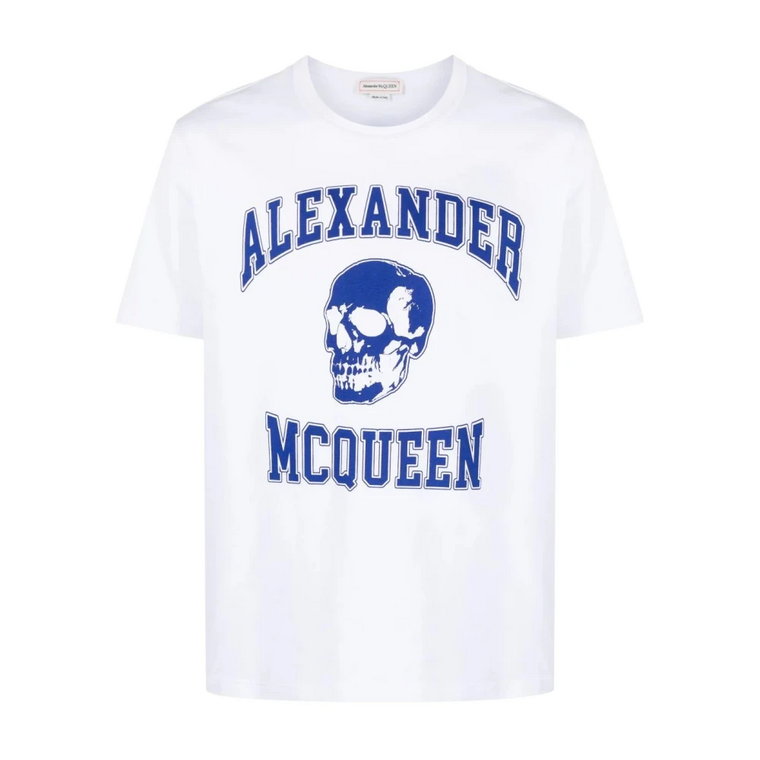 Koszulka z logo Skull Varsity - Biała Alexander McQueen