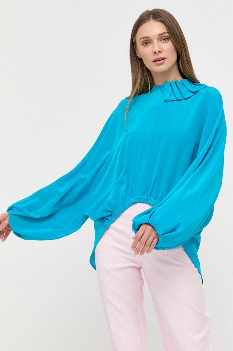 Liviana Conti bluzka jedwabna kolor niebieski gładka