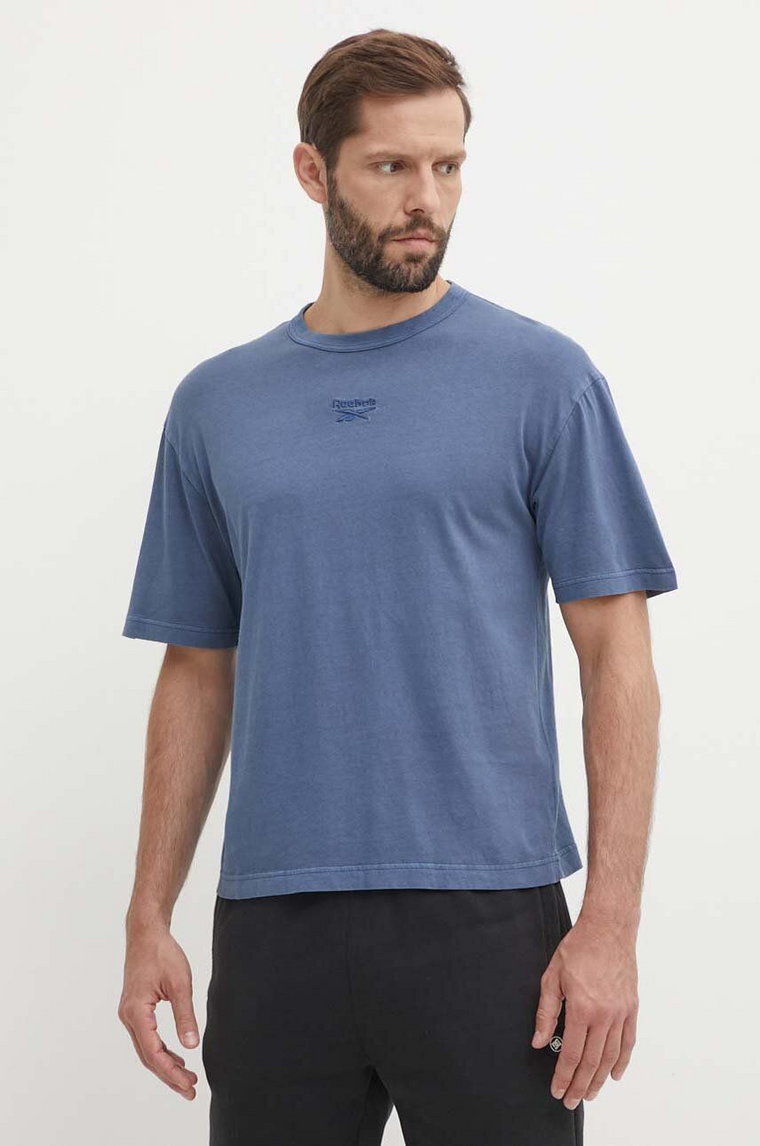 Reebok t-shirt bawełniany męski kolor niebieski gładki 100075632
