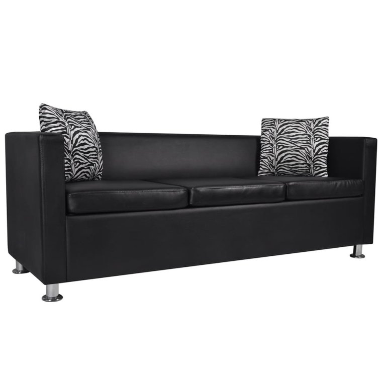 Sofa 3-osobowa Skóra Syntetyczna Czarna 170x62,5x6