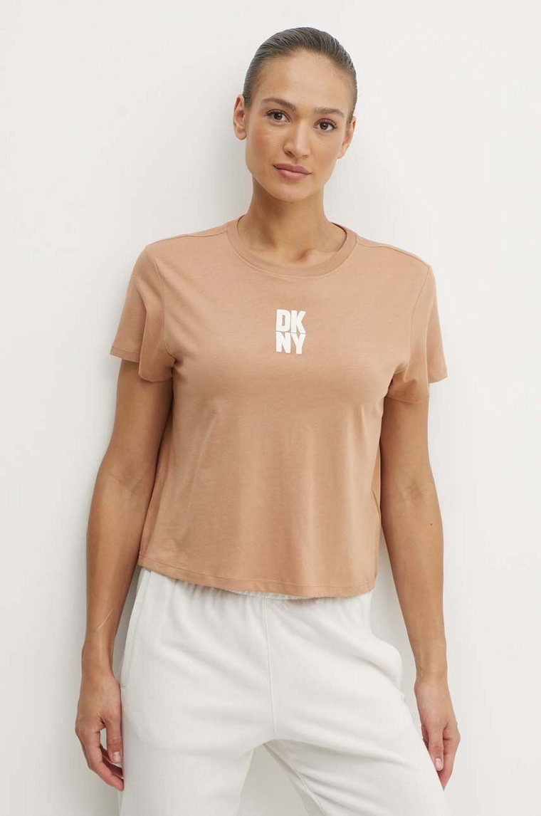 Dkny t-shirt bawełniany damski kolor brązowy DP4T9699