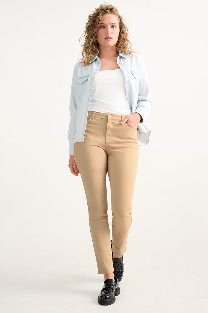 C&A Slim jeans-wysoki stan-LYCRA, Brązowy, Rozmiar: 34