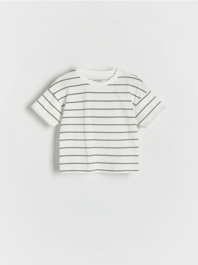 Reserved - Bawełniany t-shirt w paski - złamana biel
