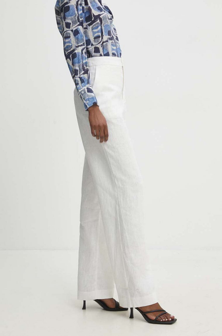 Answear Lab spodnie lniane kolor biały szerokie high waist