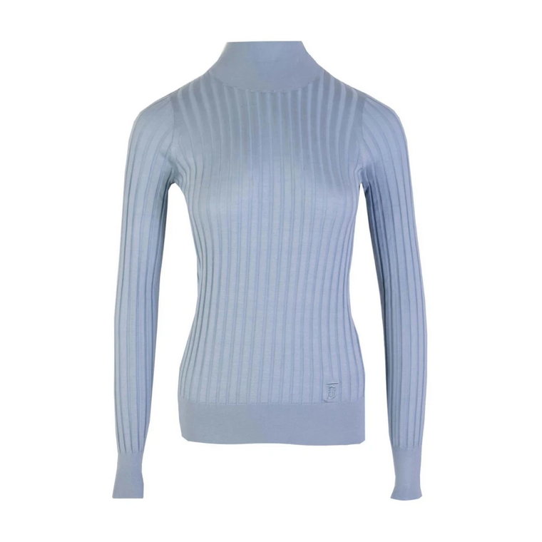 Silk Light Blue Turtleneck Sweater Burberry