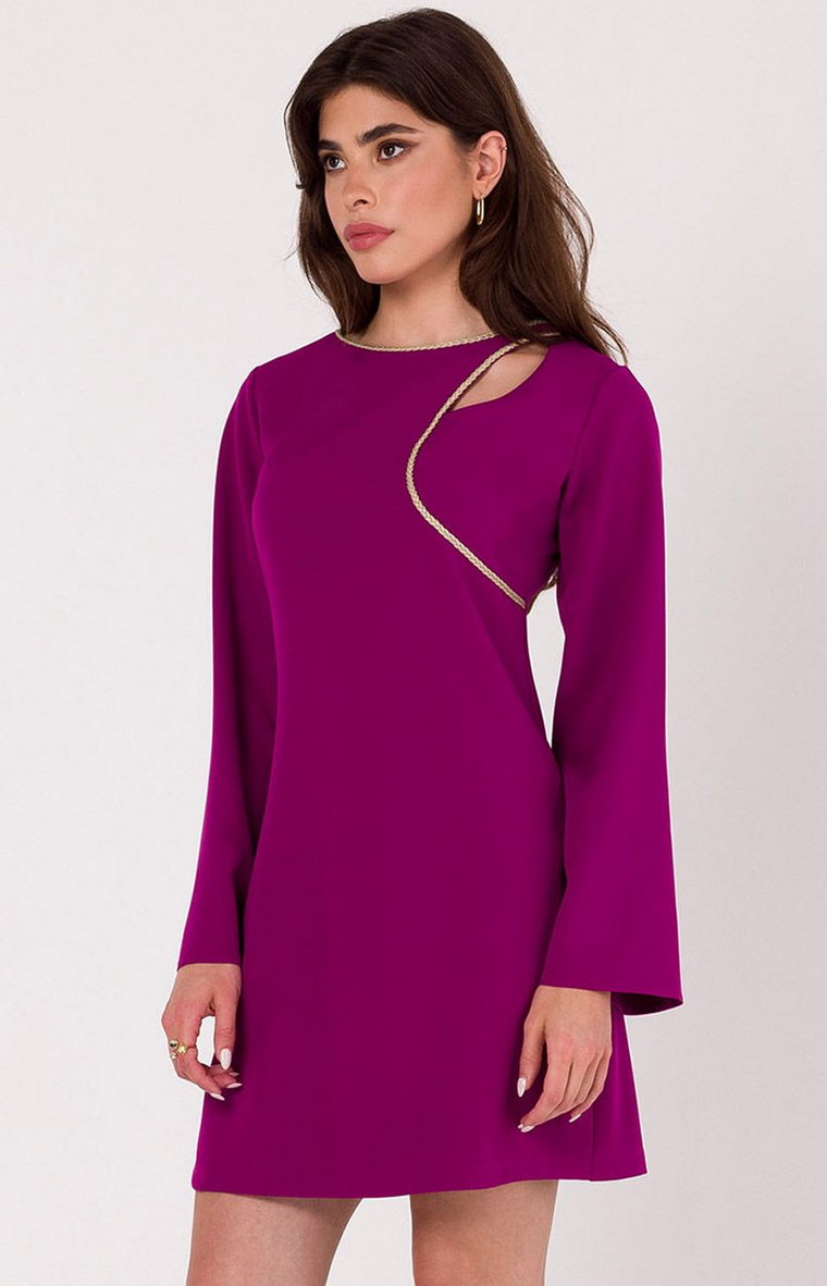 Sukienka mini z wycięciem w dekolcie rubinowa K181, Kolor rubinowy, Rozmiar L, makover