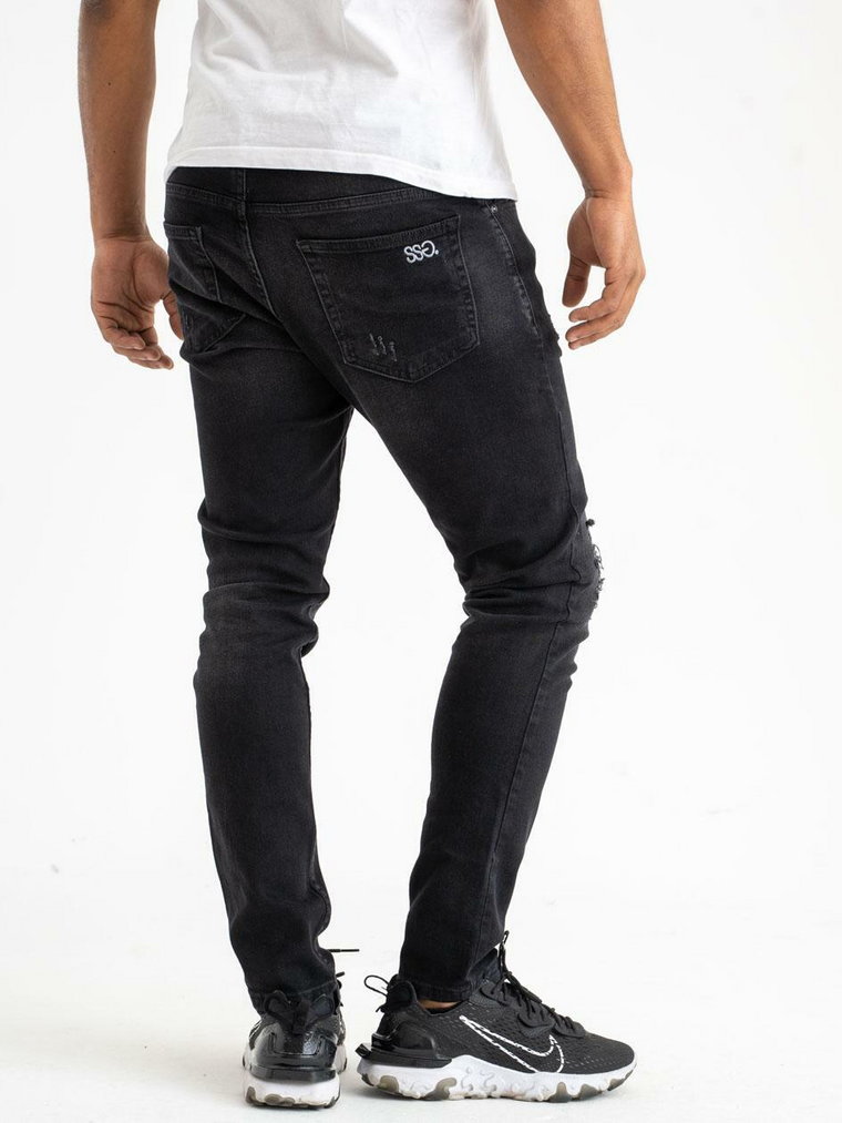 Spodnie Jeansowe Z Dziurami Skinny SSG Basic Czarne Sprane