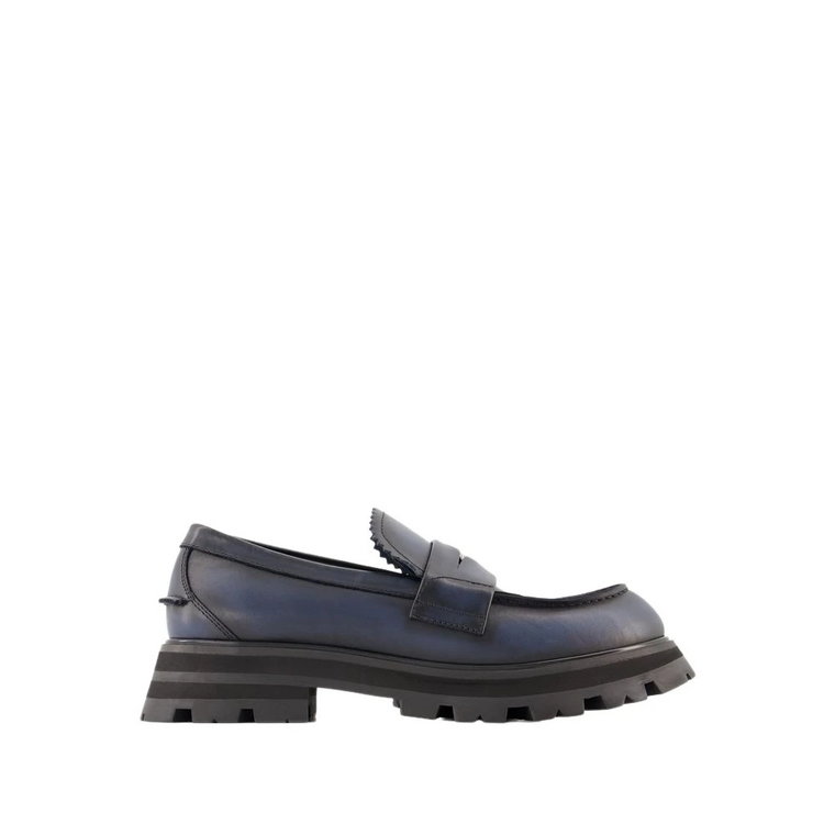 Antracytowe Loafersy z Skóry - Styl Biker Brush Alexander McQueen