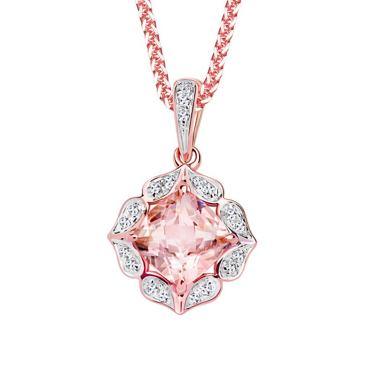 Zawieszka z różowego złota z morganitem i diamentami - Vintage Rose