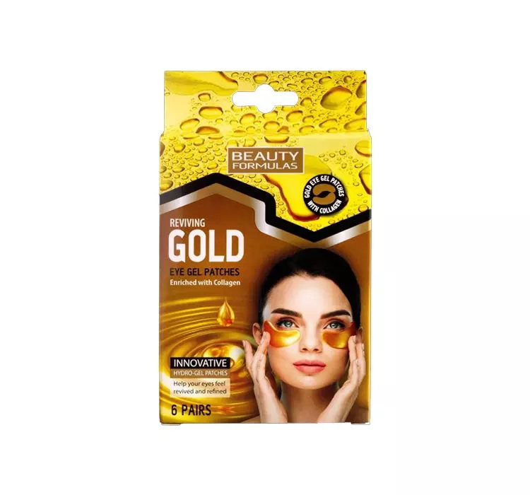 BEAUTY FORMULAS REVIVING GOLD EYE GEL PATCHES ŻELOWE PŁATKI POD OCZY Z KOLAGENEM 6 SZTUK