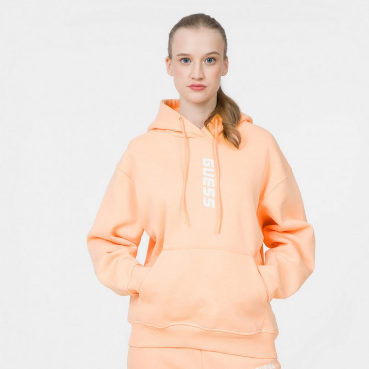 Damska bluza dresowa nierozpinana z kapturem GUESS ALISHA HOODED SWEATSHIRT - łososiowy