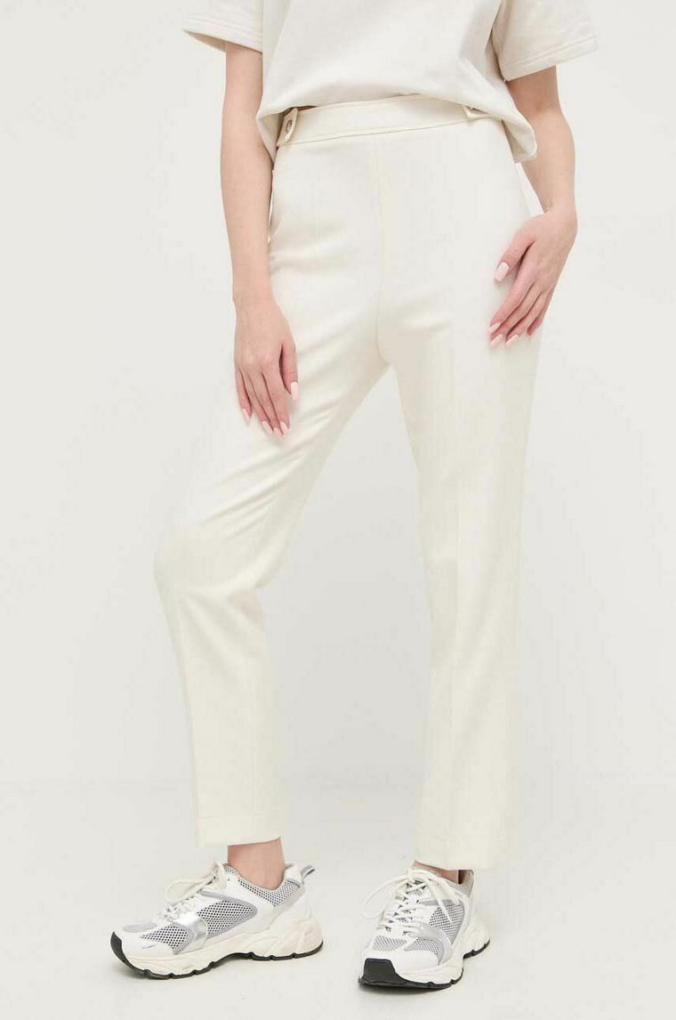BOSS spodnie damskie kolor biały fason cygaretki high waist