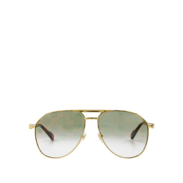 Metalowe Okulary Przeciwsłoneczne w Stylu Vintage - Złoto/Zielony Gucci