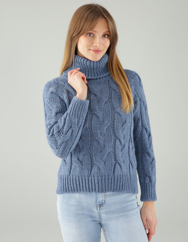 GŁADKI SWETER Z GOLFEM 167-1120 JEANS