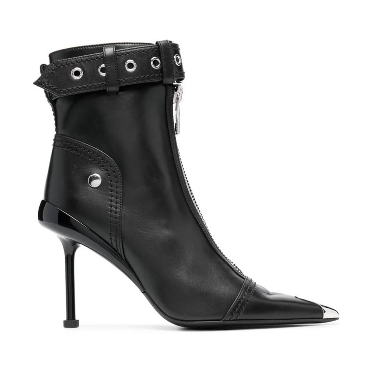 Czarne Biker Buty na Kostkę z Pazurem Alexander McQueen