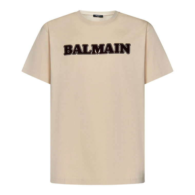 Beżowe T-shirty i Pola z dekoltem w stylu Crewneck Balmain