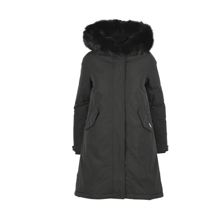 Czarny Puchowy Płaszcz Woolrich