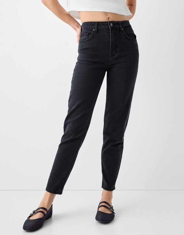 Bershka Jeansy Mom Slim Comfort Kobieta 32 Czarny