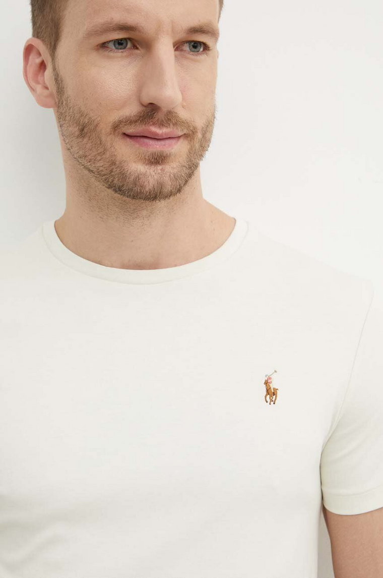 Polo Ralph Lauren t-shirt bawełniany męski kolor beżowy gładki 710740727