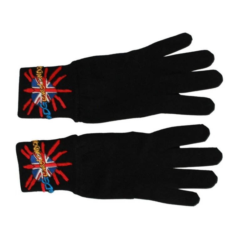 Czarne Unisex Wełniane Rękawiczki z Haftem Logo Dolce & Gabbana