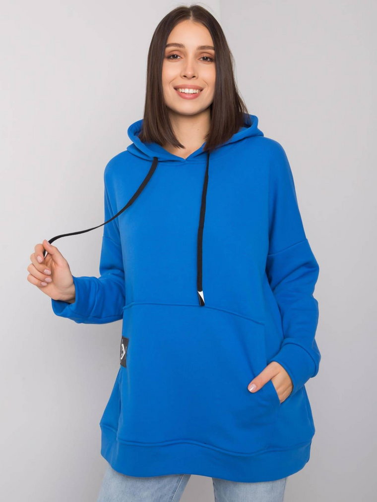 Bluza plus size ciemny niebieski casual wkładane przez głowę z kapturem kaptur rękaw długi