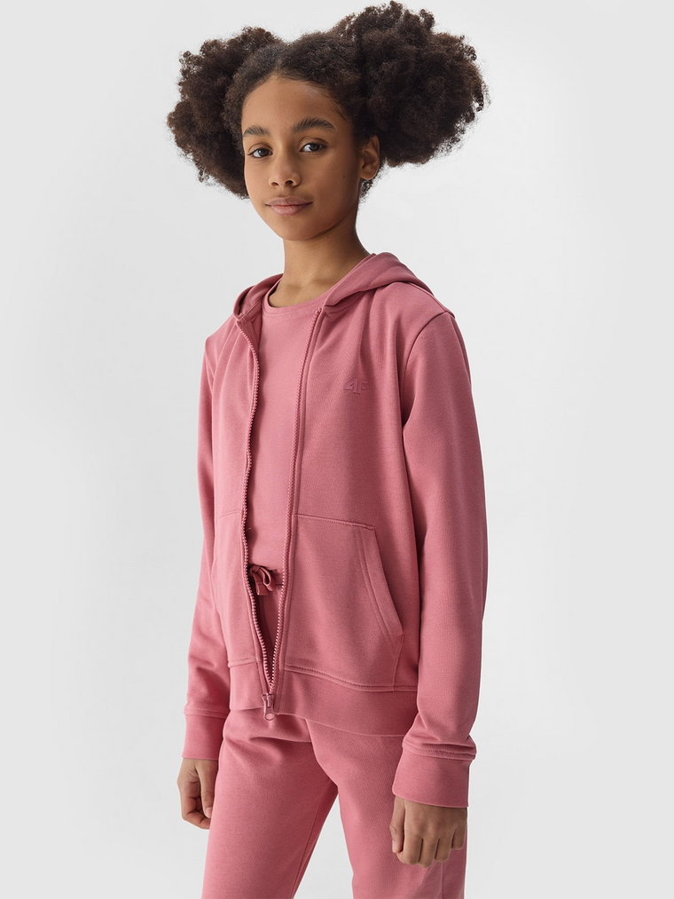 Bluza dresowa rozpinana z kapturem dziewczęca - różowa