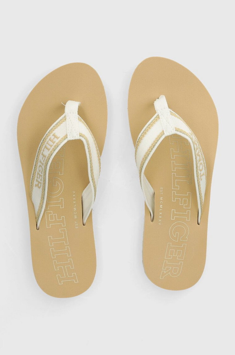 Tommy Hilfiger japonki HILFIGER BEACH SANDAL damskie kolor beżowy na płaskim obcasie FW0FW07905