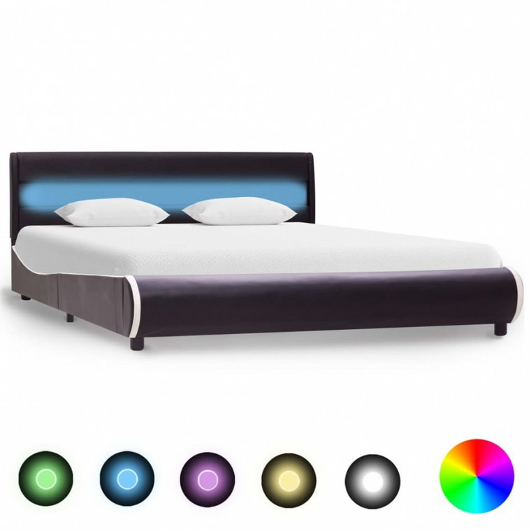 Rama łóżka z LED, czarna, sztuczna skóra, 160 x 200 cm kod: V-285024