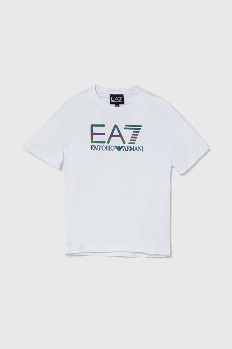 EA7 Emporio Armani t-shirt bawełniany dziecięcy kolor biały z nadrukiem