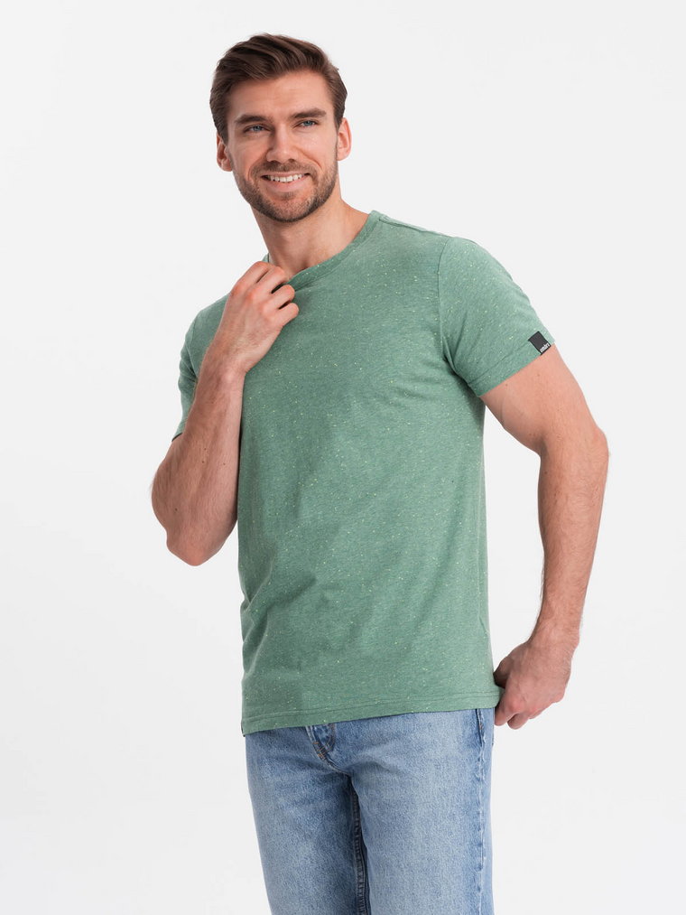 T-shirt męski BASIC z ozdobnym efektem confetti - zielony V4 OM-TSCT-0178
