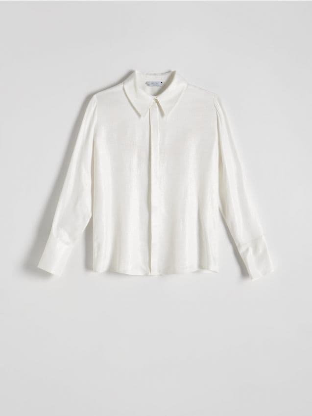 Reserved - Koszula z połyskującej tkaniny - złamana biel