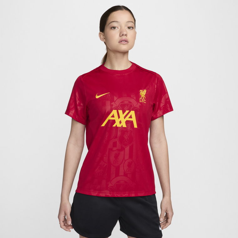 Damska przedmeczowa koszulka piłkarska z krótkim rękawem Nike Dri-FIT Liverpool F.C. Academy Pro - Czerwony