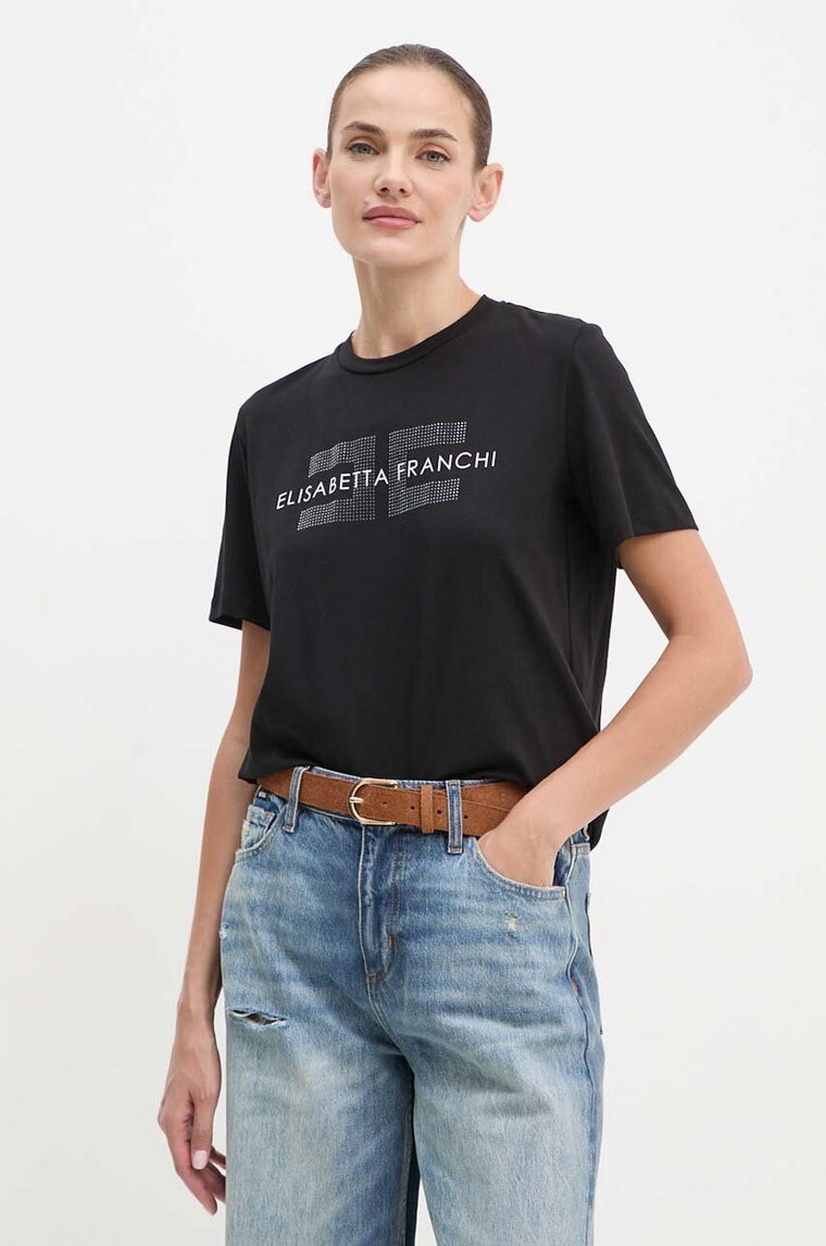 Elisabetta Franchi t-shirt bawełniany damski kolor czarny MA00346E2