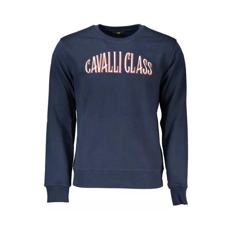 Niebieski Sweter z Bawełny, Długi Rękaw, Regularny Krój Cavalli Class