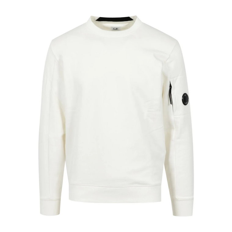 Biały Sweter z Okrągłym Dekoltem i Kieszenią na Rękawie C.p. Company
