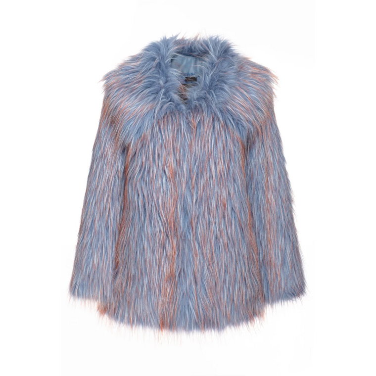 Kolorowy płaszcz z efektem futra lisa Pinko