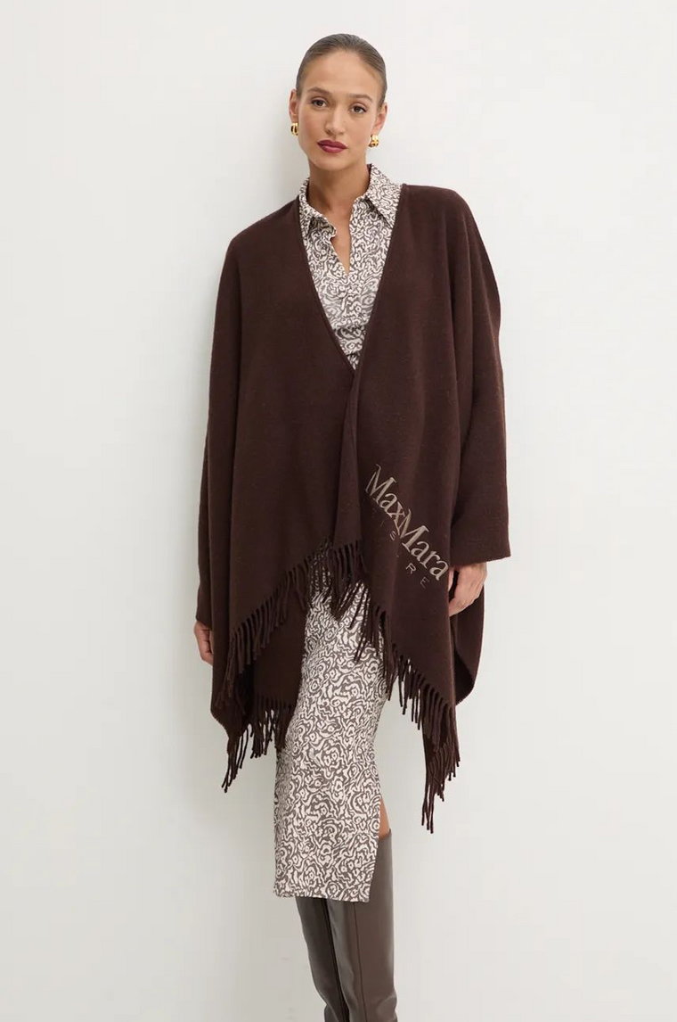 Max Mara Leisure poncho wełniane kolor brązowy lekkie 2426736028600