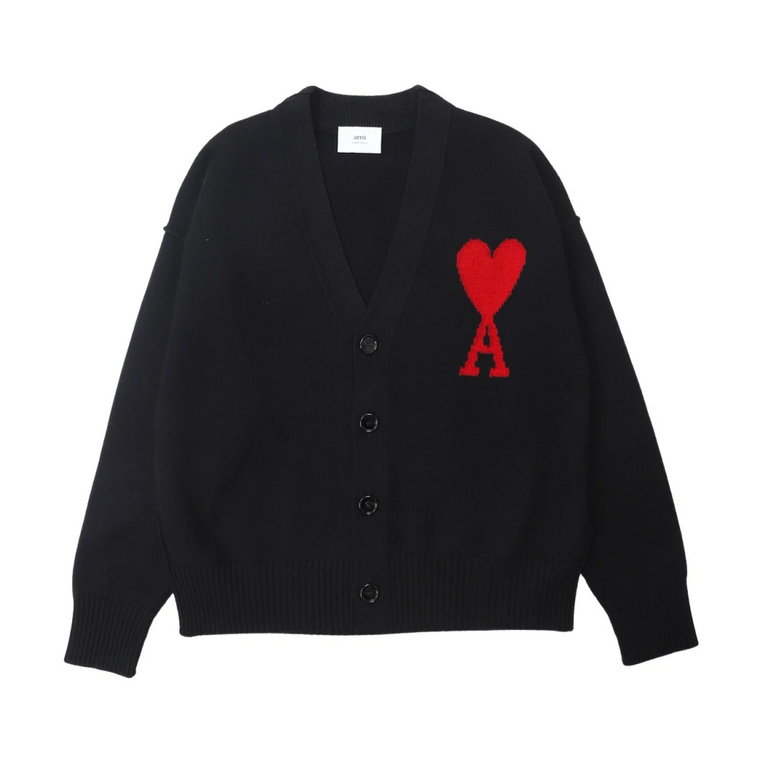 Czarno-Czerwony Oversize Sweter z Wełny Merino Ami Paris